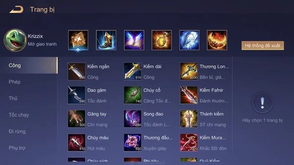 Bộ trang bị của Krizzix trong Liên Quân