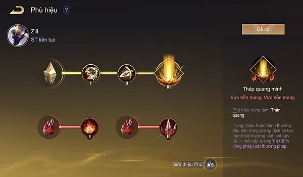 Trang bị phù hiệu cho Zill trong game