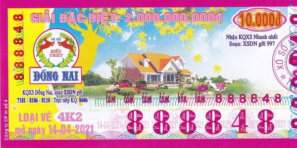 Ví dụ về mặt trước mặt sau của 1 tờ vé số lô tô miền Nam