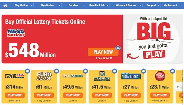 Giao diện trang chủ web TheLotter mua vé số quốc tế