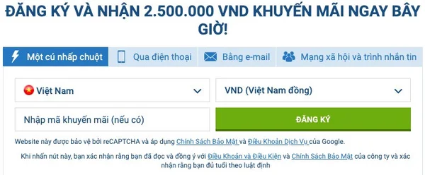 Đăng ký tài khoản để nhận khuyến mãi đến 2.500.000VNĐ